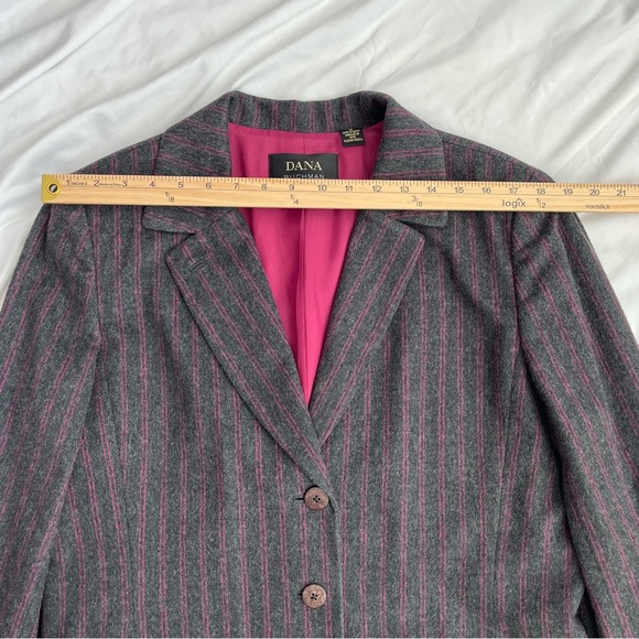 Vintage Dana Buchman Women’s Wool Cashmere Gray Magenta Striped Pant Suit 14 - Picture 13 of 14
